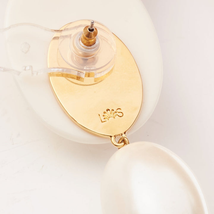 LELE SADOUGHI cream big geometric faux pearls drop pin earrings
