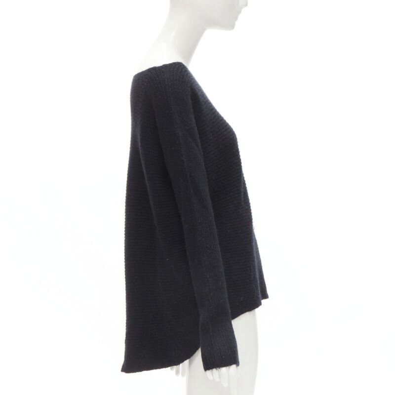VINCE black merino wool blend boat wide boat neck high low sweater M