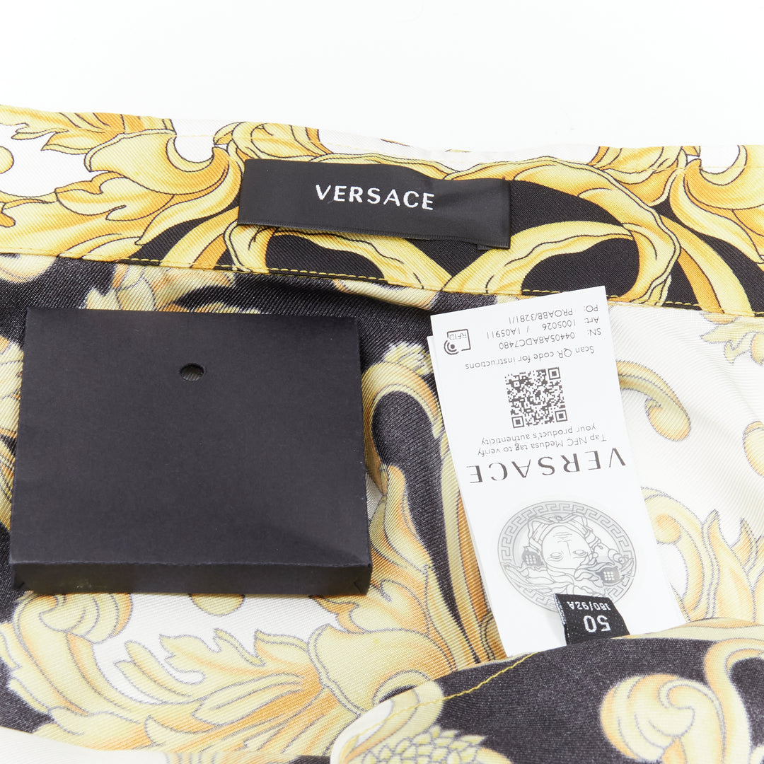 VERSACE 2022 Renaissance Barocco 100% silk gold signature shirt IT52 XL