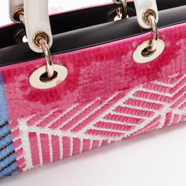 rare CHRISTIAN DIOR Lady D-joy Runway pink blue butterfly sequins crossbody bag