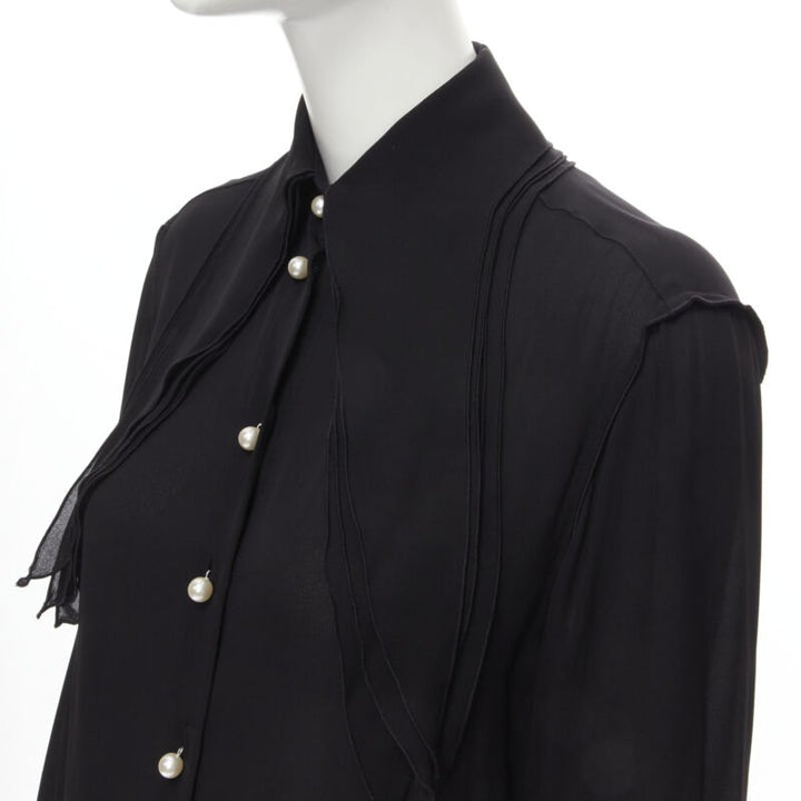 JW ANDERSON black silk pearl button layered collar blouse shirt UK8 S