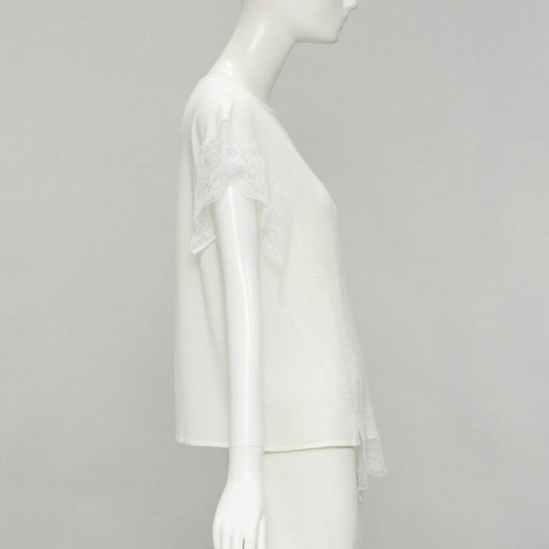 LANVIN cream white wool blend lace trim knitted pullover top M