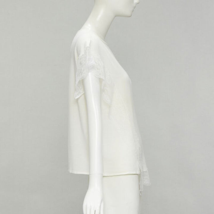 LANVIN cream white wool blend lace trim knitted pullover top M