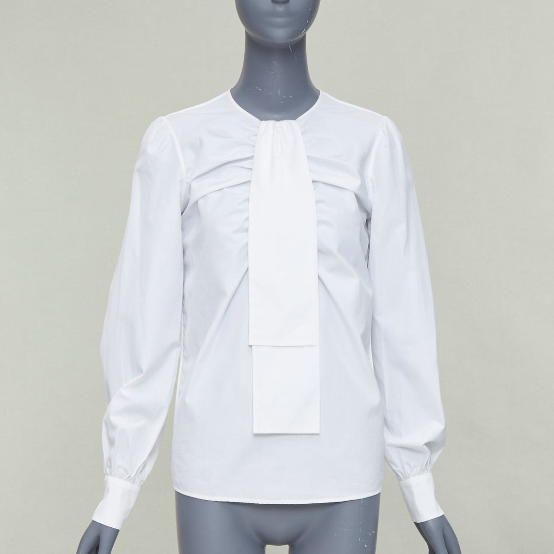 ROCHAS cream bow neck ruched front puff sleeve crew blouse IT38 XS