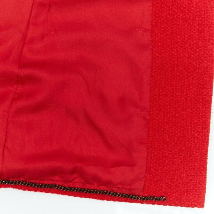 CHANEL 98A vintage lipstick red tweed peak lapel copper CC blazer jacket FR44