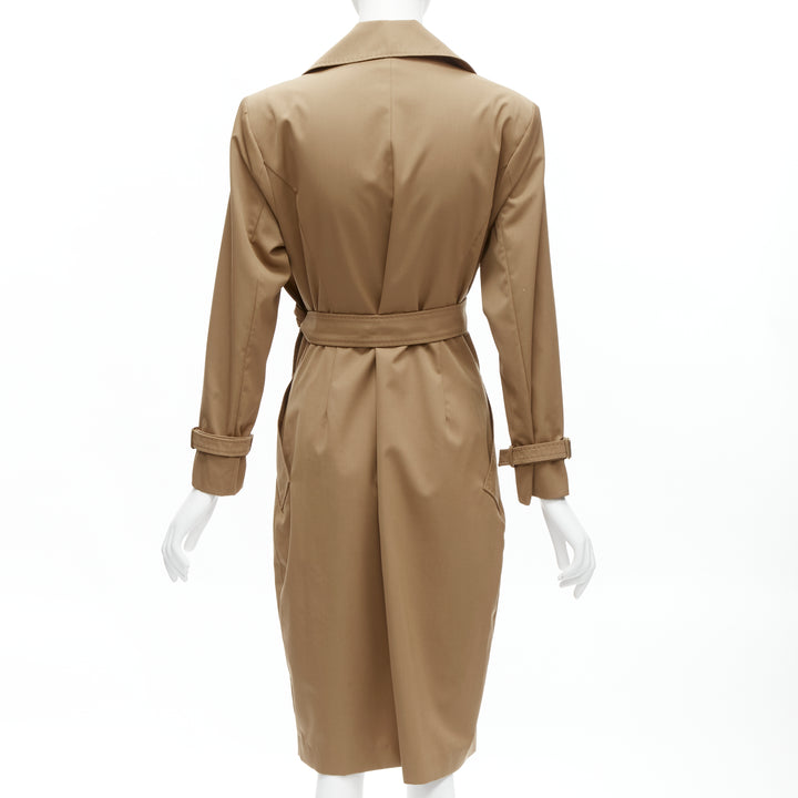 MAX MARA 100% virgin wool tan wrap tie trench coat dress IT42 M