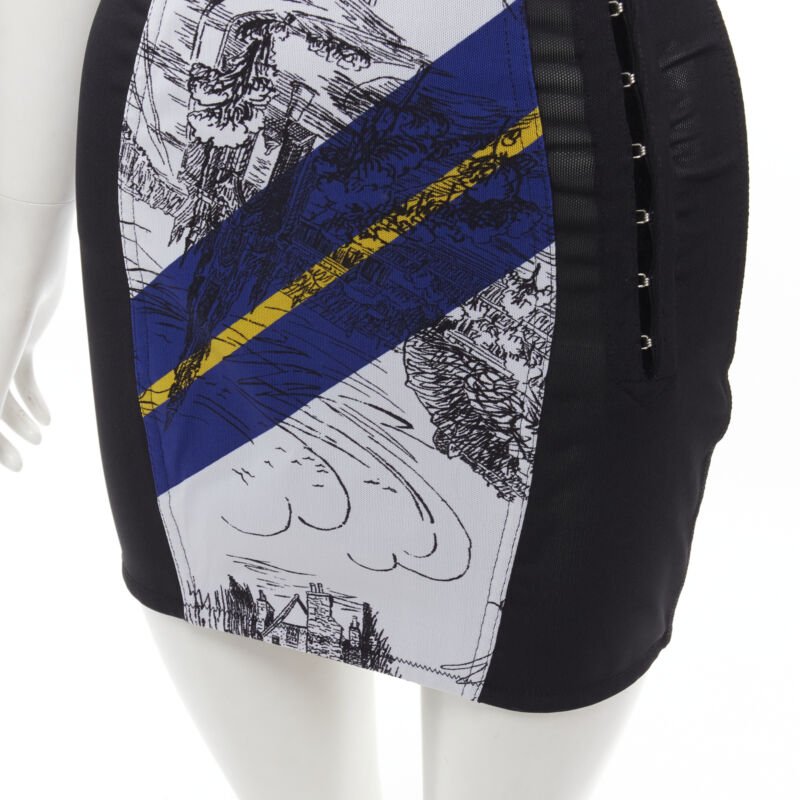 PHILOSOPHY DI LORENZO SERAFINI graphic print black panel corset skirt IT38 XS