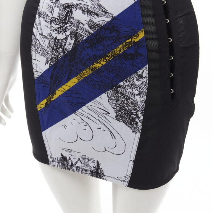 PHILOSOPHY DI LORENZO SERAFINI graphic print black panel corset skirt IT38 XS