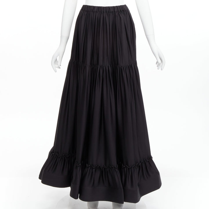 STELLA MCCARTNEY 100% silk black crin flounce hem tiered midi skirt IT36 XXS