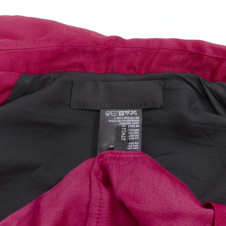 HAIDER ACKERMANN Fuschia pink linen rayon flap layered robe coat FR34 XS