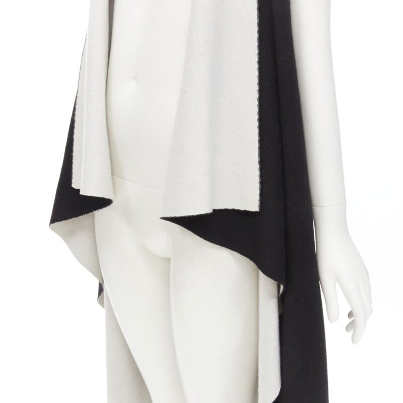 ALICE OLIVIA 100% wool black grey waterfall draped collar long vest XS