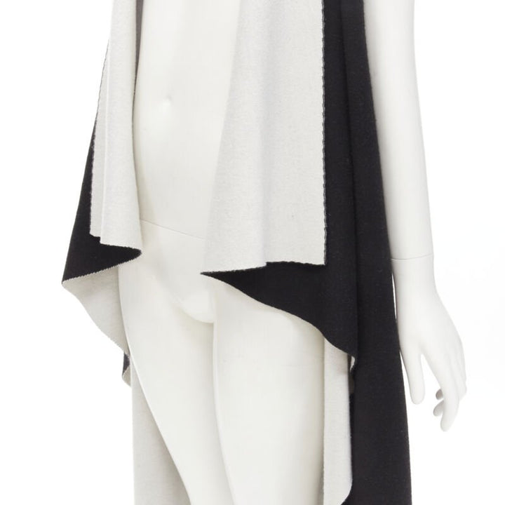ALICE OLIVIA 100% wool black grey waterfall draped collar long vest XS