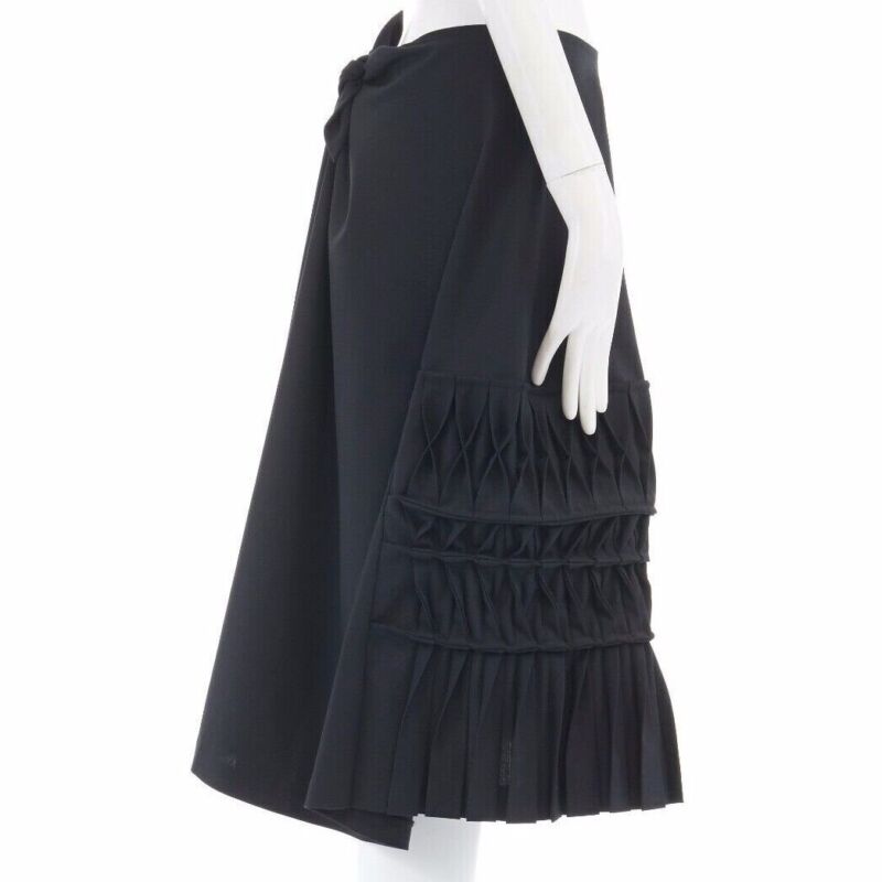 JUNYA WATANABE 1998 black wool blend origami pleated front wrap tie skirt M