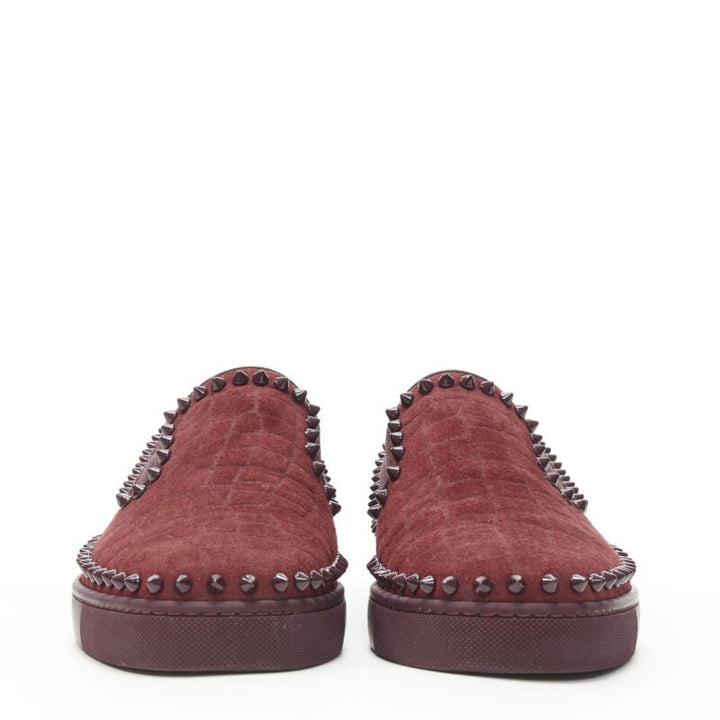 CHRISTIAN LOUBOUTIN Pik Boat burgundy suede spike stud low top sneaker EU41