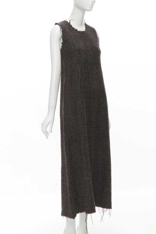 COMME DES GARCONS Vintage 1994 boiled wool tweed raw frayed edge midi dress M