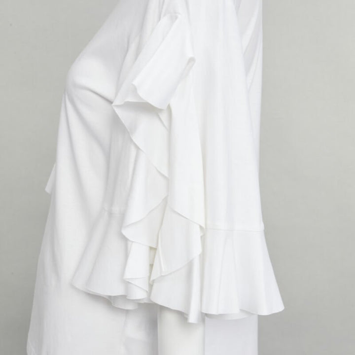ELLERY white wide ruffle sleeves cut out side cotton tshirt US4 S