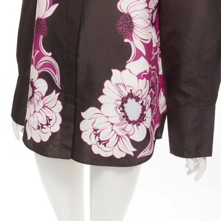 VALENTINO 2022 100% silk taffeta brown floral print shirt IT38 XS