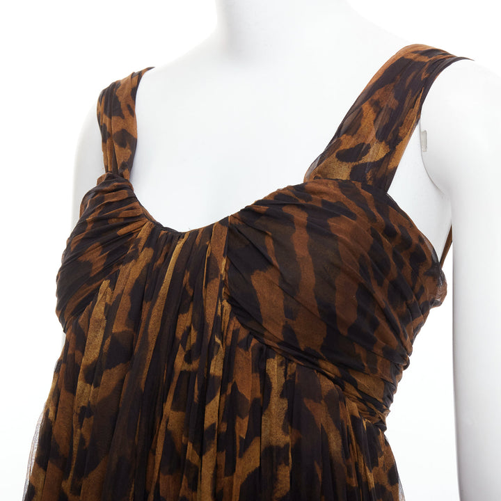 ALEXANDER MCQUEEN 2011 100% silk leopard print corseted long gown IT40 S