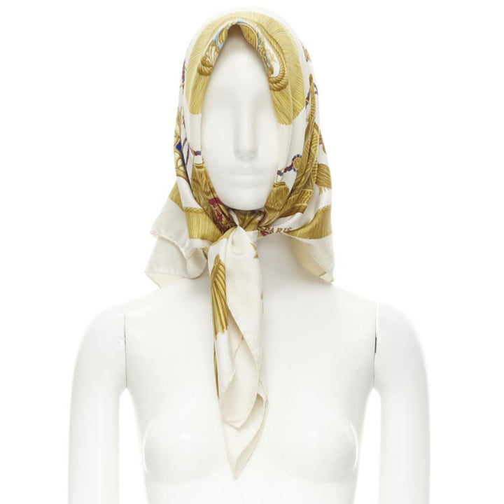 HERMES Joachim Metz 1989 "Ivory Poste et Cavalerie" print silk scarf