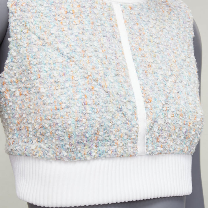 LOUIS VUITTON 2023 Runway pastel white boucle tweed crew crop top FR34 XS