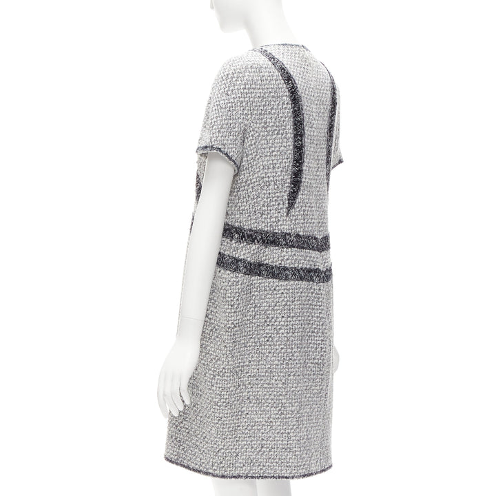 CHANEL 13P grey graphic panels Fantasy Tweed shift dress FR46 3XL
