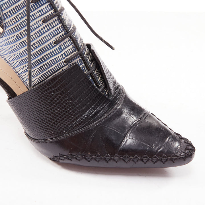 DIOR Raf Simons Runway metallic blue black scale embossed cut out booties EU36