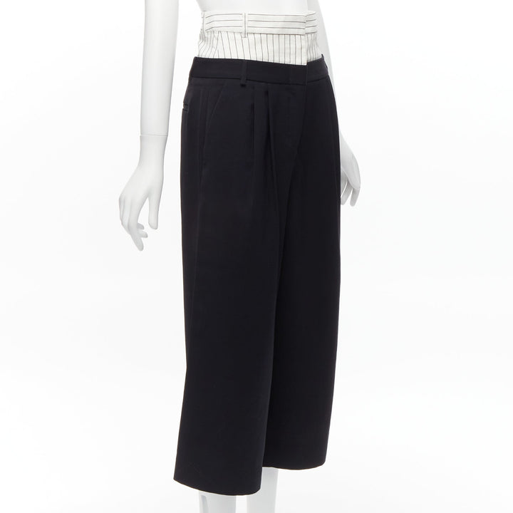 TIBI black white tiered pinstripe double layered waist wide leg pants US0 XS