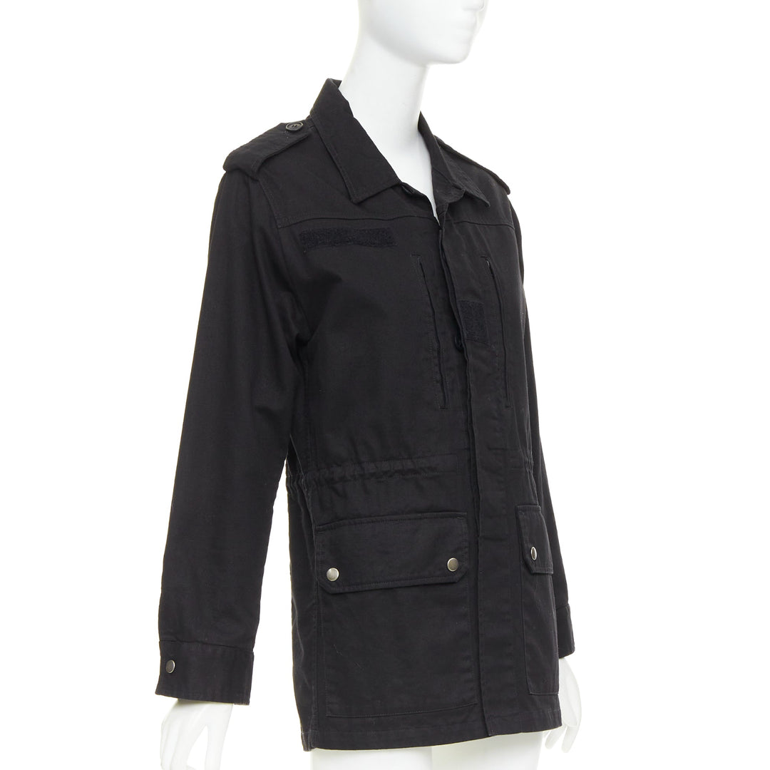 SAINT LAURENT 2018 black cotton ramie glitter logo safari jacket FR36 S