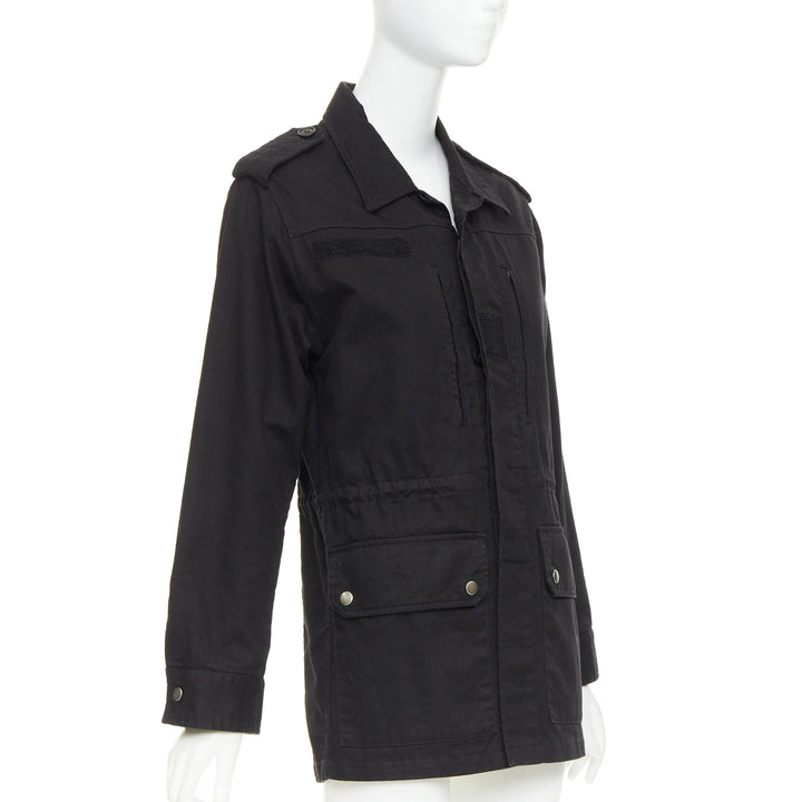 SAINT LAURENT 2018 black cotton ramie glitter logo safari jacket FR36 S