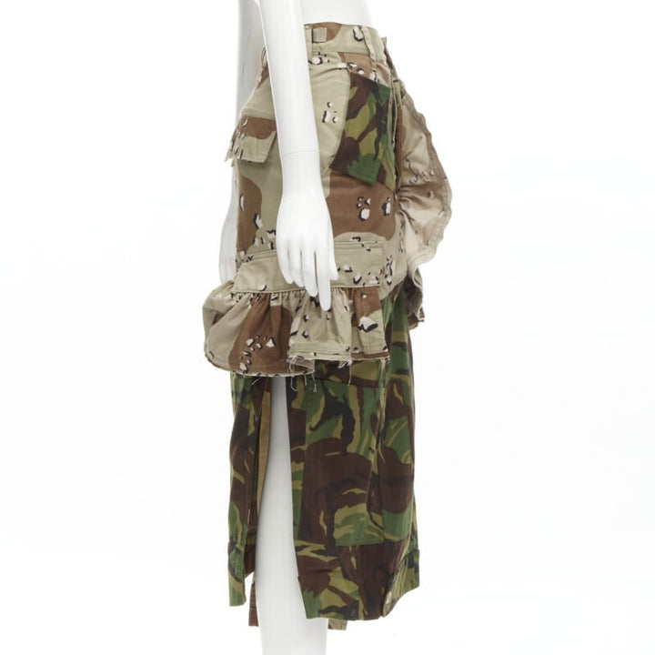 PREEN mixed green khaki camo patchwork ruffled deconstructed cargo skirt XS
