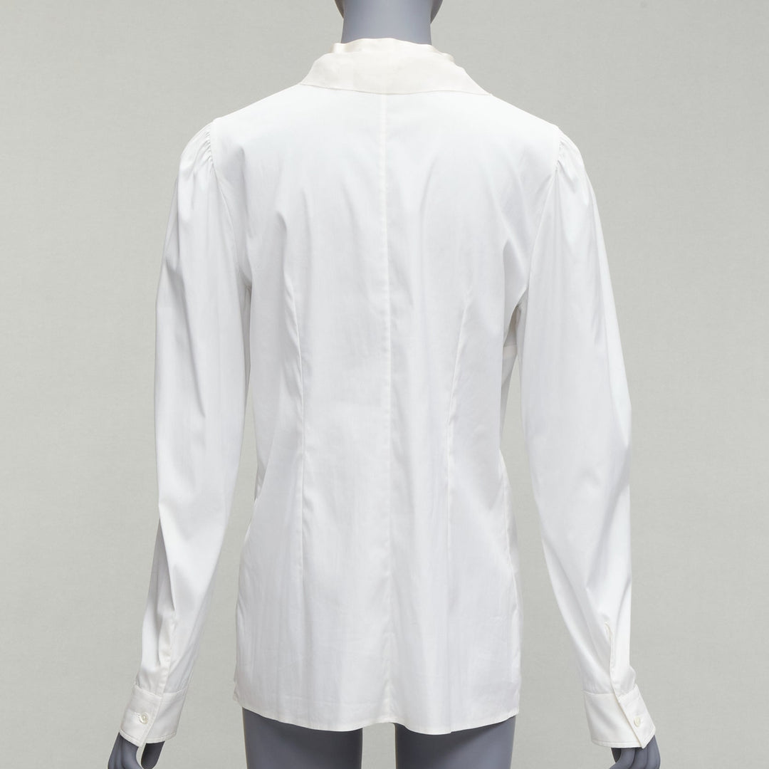 DOLCE GABBANA ivory lace ruffle collar long sleeve fitted dress shirt IT46 XL