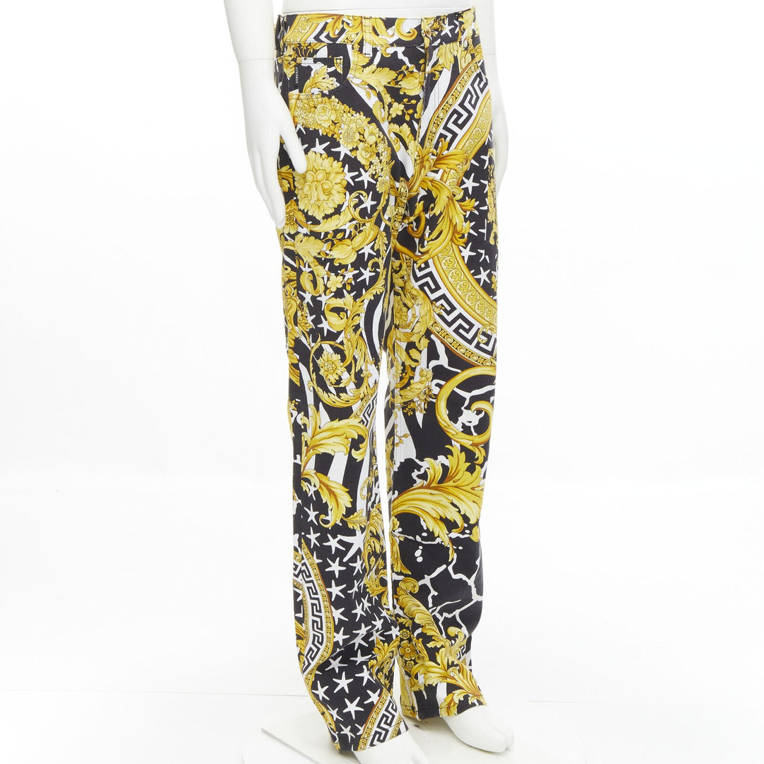 VERSACE 2019 Runway Savage Barocco gold Medusa stud jeans IT32