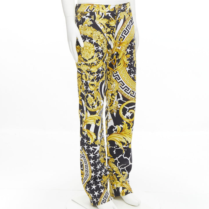 VERSACE 2019 Runway Savage Barocco gold Medusa stud jeans IT32