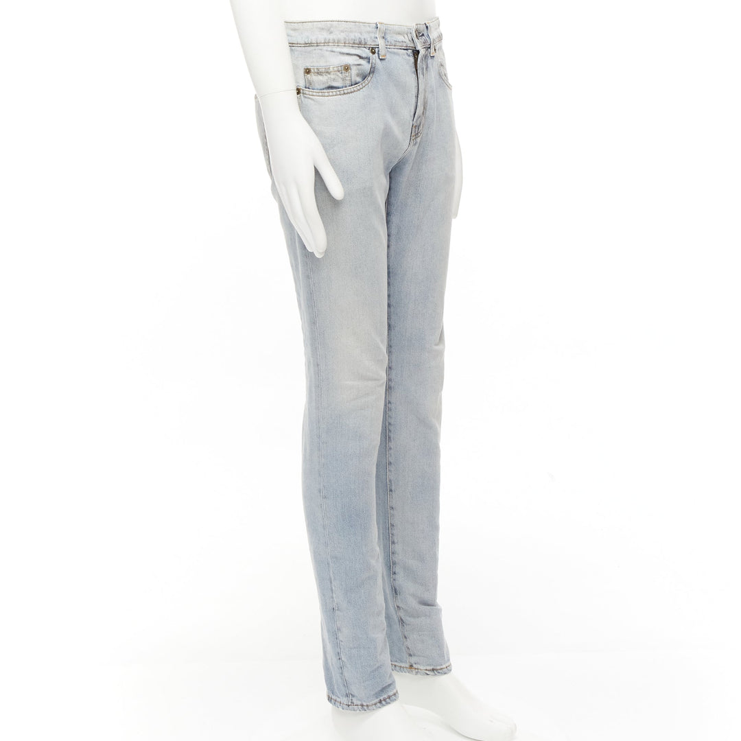 SAINT LAURENT D02 black smudge paint blue distressed washed jeans 30"