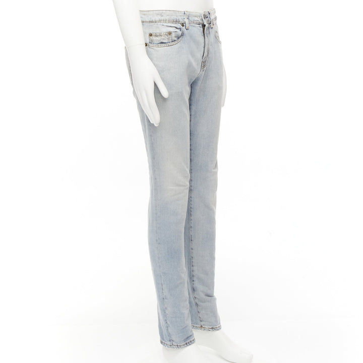 SAINT LAURENT D02 black smudge paint blue distressed washed jeans 30"