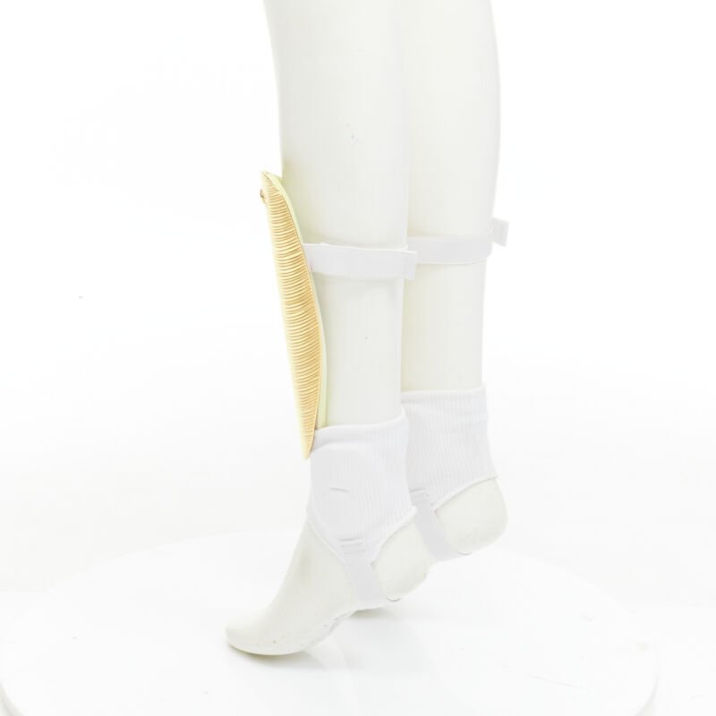 rare GUCCI Alessandro Michele 2019 Runway GG logo gold padded shin guards socks