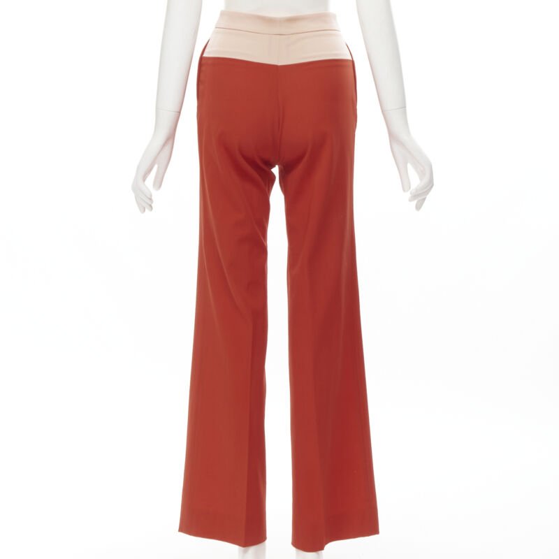 BOTTEGA VENETA 100% wool nude beige red colorblocked wide leg pants IT38 XS