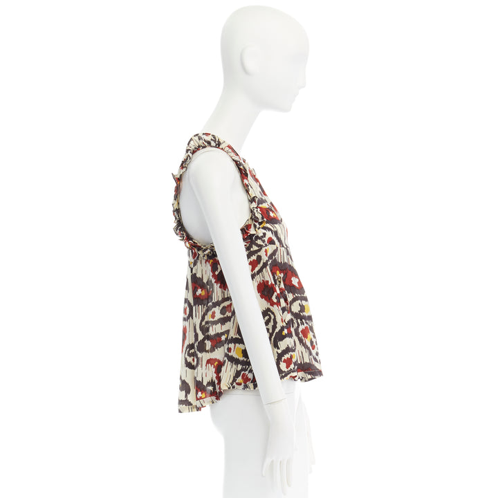 ISABEL MARANT Ikat cream ethnic print silk ruffle cut-out top FR34 XS US2 UK6
