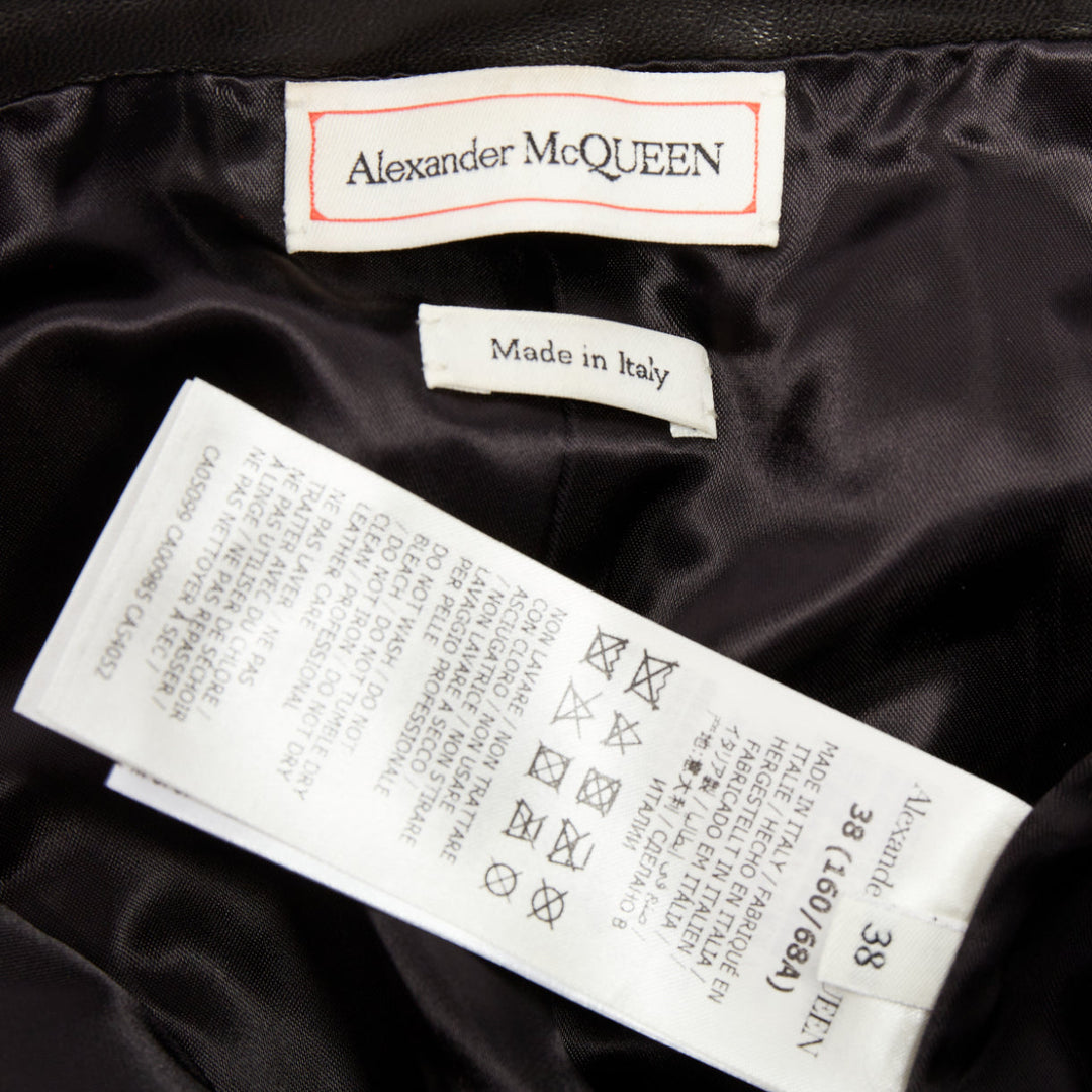 ALEXANDER MCQUEEN Sarah Burton 2021 black leather overstitch mini shorts IT38 XS