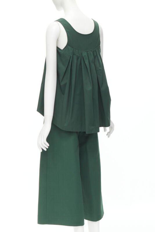 ROCHAS dark green cotton blend flared back vest wide leg pants FR38 S