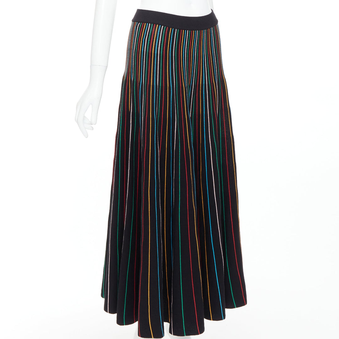 RED VALENTINO black rainbow stripe cotton blend knitted midi skirt S