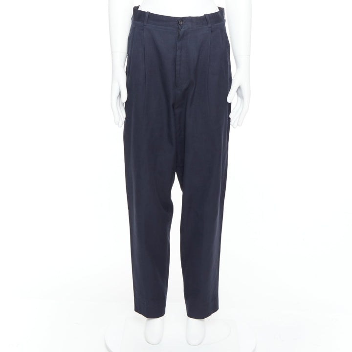 YOHJI YAMAMOTO black cotton pinstripe pleated front wide tapered pants S