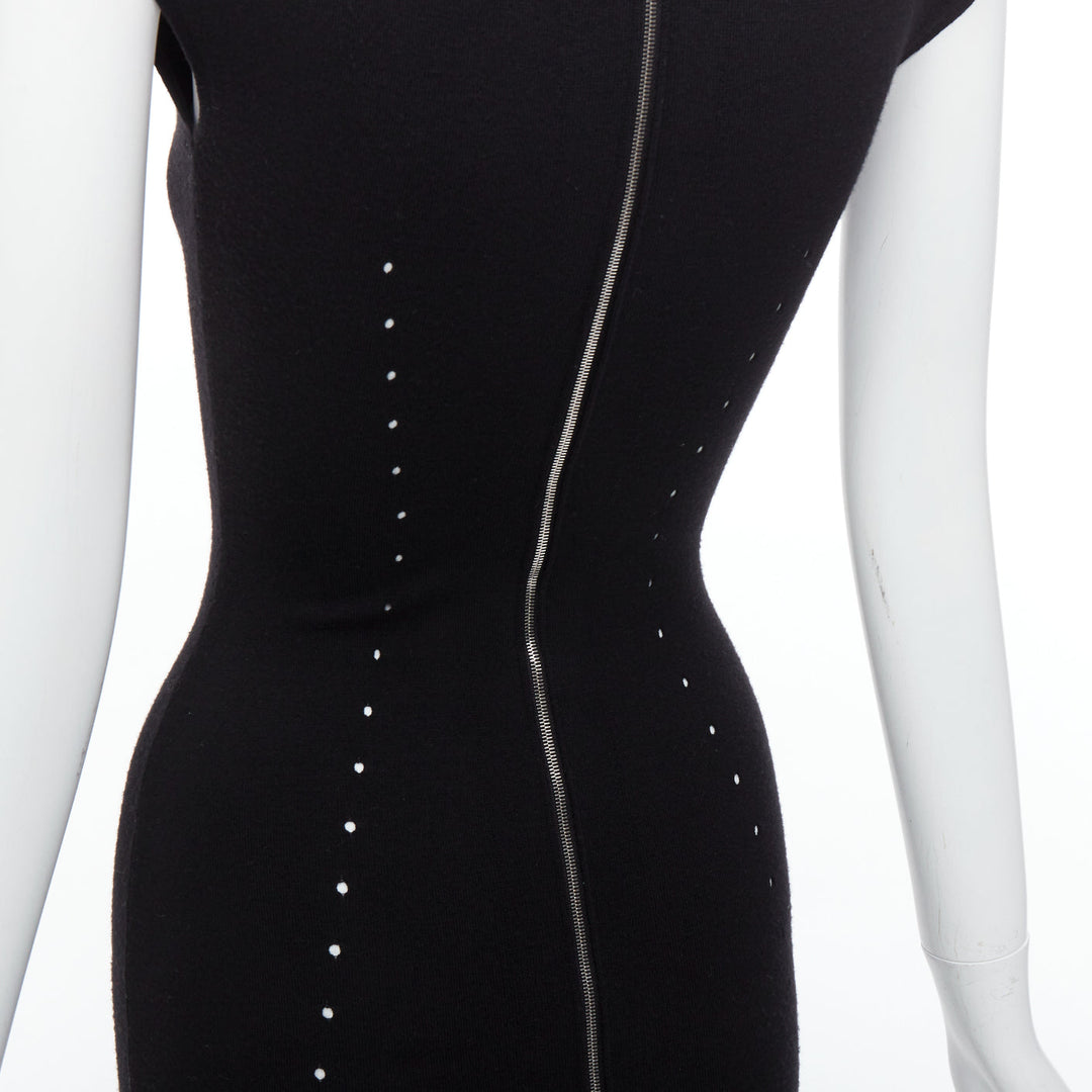 ALEXANDER WANG black wool blend pointelle knit bodycon dress XS