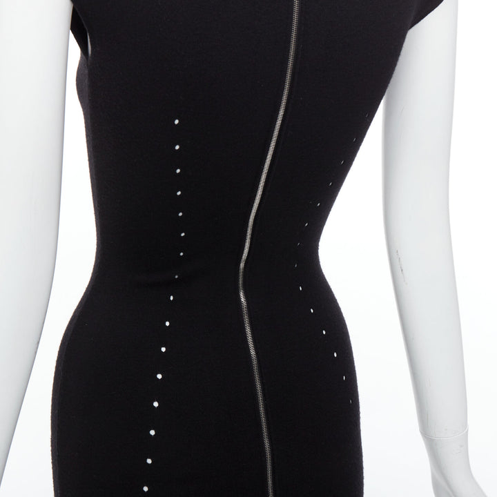 ALEXANDER WANG black wool blend pointelle knit bodycon dress XS