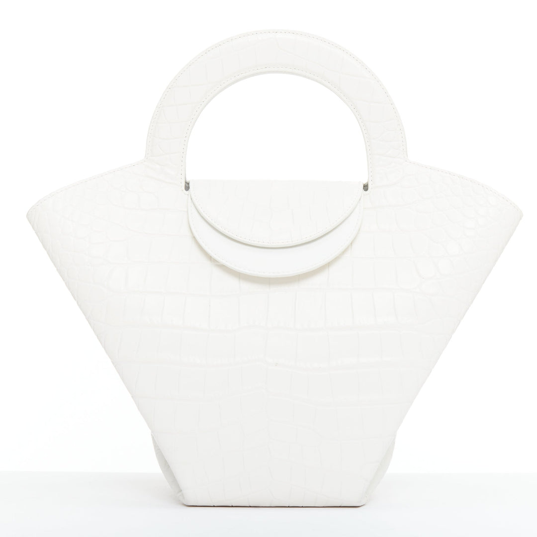 BOTTEGA VENETA white embossed scaled leather top handle tote bag
