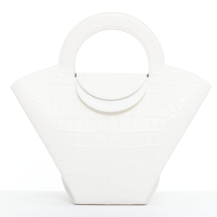 BOTTEGA VENETA white embossed scaled leather top handle tote bag