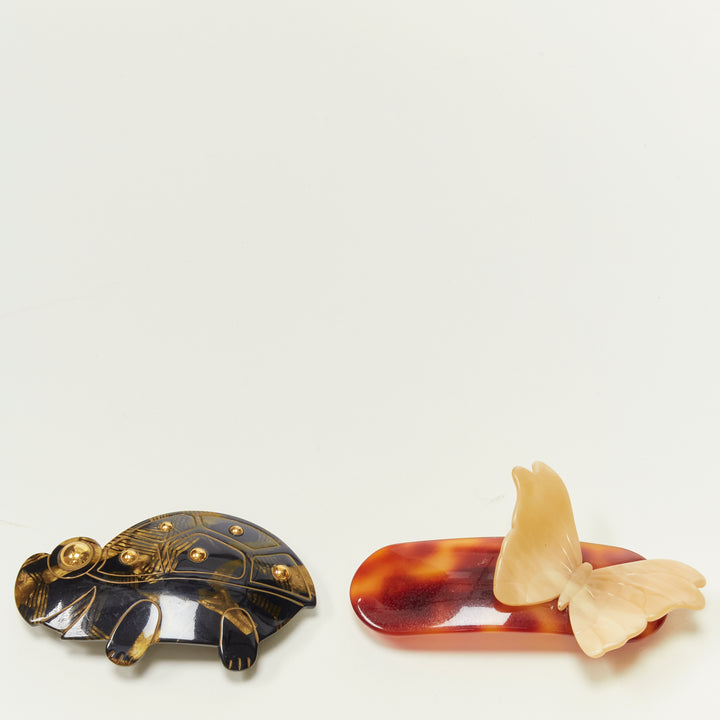 CHIC & PLUS Alexandre Zouari brown amber turtle butterfly big hair clip X2
