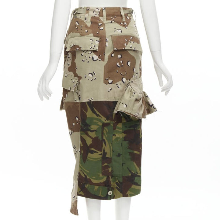 PREEN mixed green khaki camo patchwork ruffled deconstructed cargo skirt XS