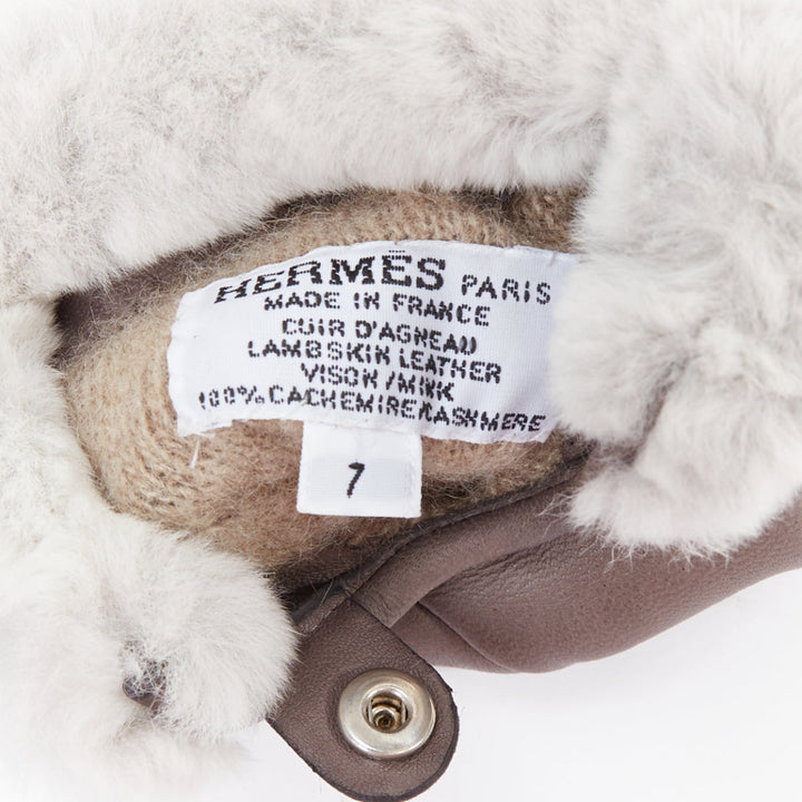HERMES Princesse grey swift leather silver hardware H lock gloves Sz7