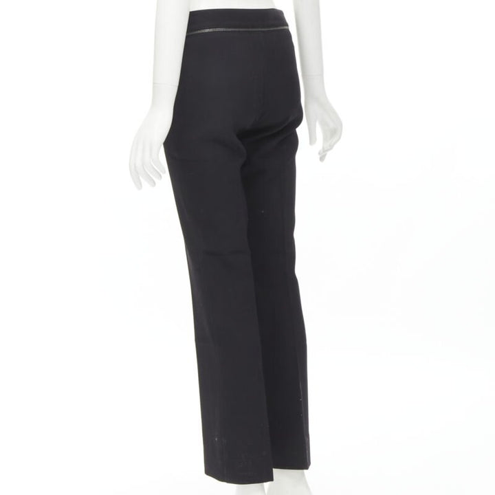 GUCCI black viscose silver waist trim straight leg trousers IT38 XS